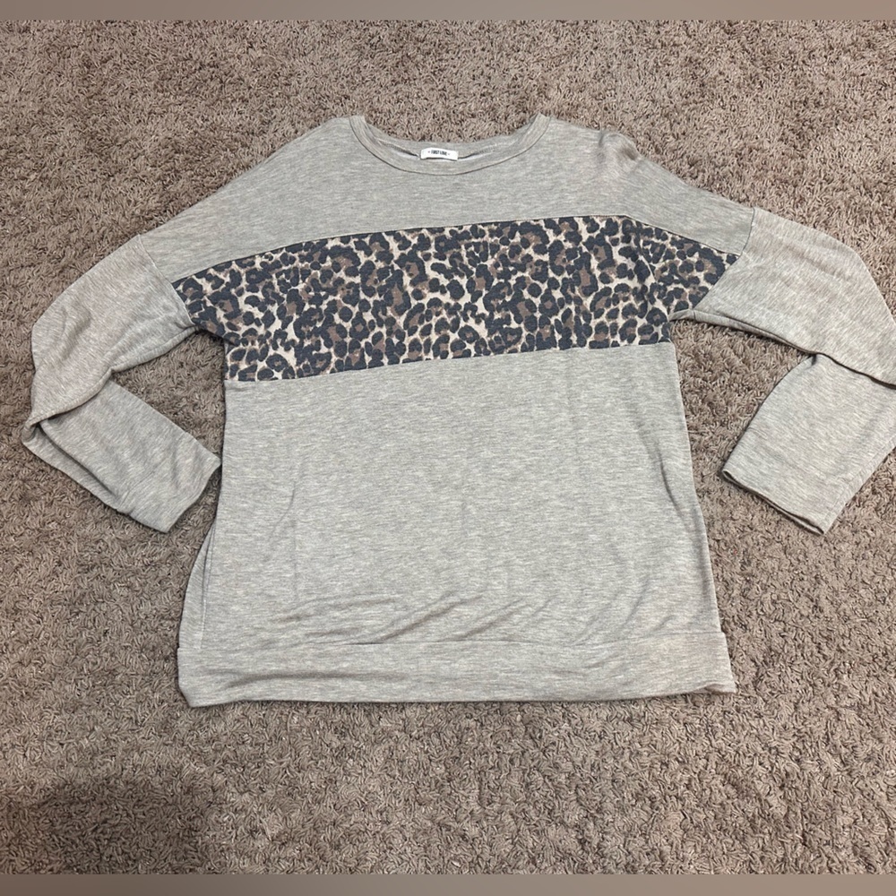 First Love Leopard Print Scoop Neck Sweater